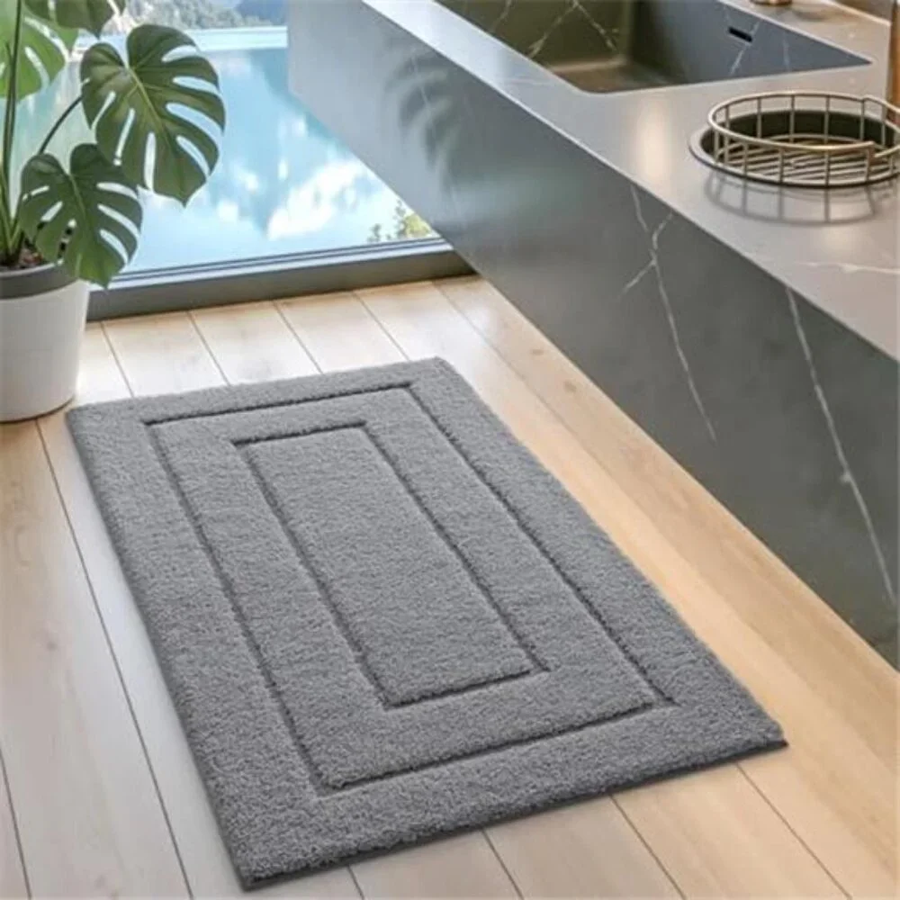 Bathroom Rug Extra Large Non Slip Washable Microfiber Bath Mat Soft Grey
